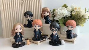 Mô hình Harry Potter - Set 3 Mô hình Harry Potter Hermione Granger Ron Weasley cùng vật nuôi Cú Mèo Chuột - Cao 10cm