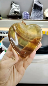 Natural Brazil High Grade Yellow Fluorite Crystal Heart Shape Bowl FCB03 #Crystalbowl #Naturalcrystal #homedecor #Lifestyle #Furniture