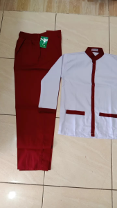 Setelan Seragam Sekolah SD Lis Merah Lengan Panjang: Seragam Sekolah Laki-Laki Anak SD