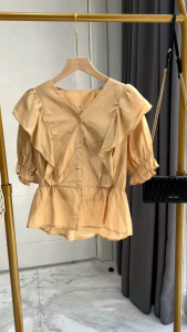 ●ECLAIRE● 043 Kemeja Ruffle Peplum Lengan Pendek Shortsleeves Korea Kasual Casual Kerja Kantor Mode Modis Import 138