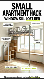 Small Apartment Hack Window Sill Loft Bed Maximize Window Space Use Ceiling Height Use Elongated Height Extra Living Area No Wasted Space Singapore Apartment Custom Loft Bed Idea