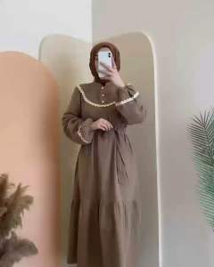 Meyra dress gamis crinkle mode terbaru 2023/gamis crinkle mix renda jumbo