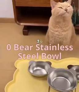 FULL STAINLESS STEEL INCLINED PET BOWL WITH METAL STAND