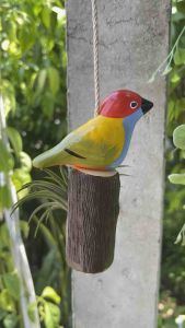 นกเซรามิกแขวนเกาะขอนไม้กระถาง(แถมต้นไม้)(พร้อมส่ง)