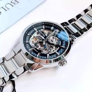 ĐỒNG HỒ NAM CHÍNH HÃNG Bulova 96A208 Automatic Black Dial Skeleton Silver Stainless Steel For Men