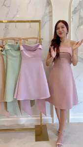 ชุดเดรส ชุดออกงาน ชุดราตรี F237 สายเดี่ยวผูกคอ ผูกโบว์หลัง