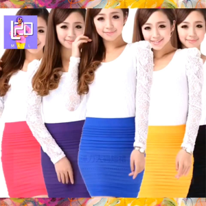 Office Dinner Ruffle Short Skirt Plain Color