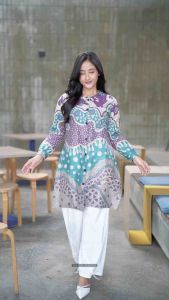 Atasan Tunik Kancing Depan - Batik Wanita Modern - Tunik Jumbo Terbaru Mewah Seragam