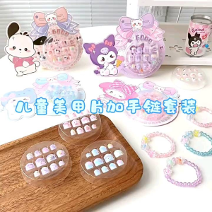 Sanrio kids fake nails with bracelet kawaii cartoon design false nails kuromi melody cinnamoroll makeup accessories