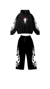 SETELAN ANAK CELANA BAGGY PANTS DAN HUDIE MOTIF BINTANG API UMUR 6 -13 TAHUN