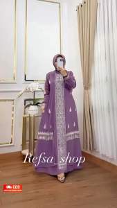 Gamis Loly | Dress Pesta Wanita | Gamis Ceruty Bordir + Kerudung Premium Mewah Elegan Terbaru