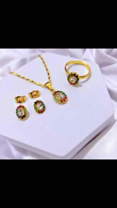 ZIHANG JEWELRY 24K Gold plated birthstone zirconia 3in1 jewelry set adjustable ring