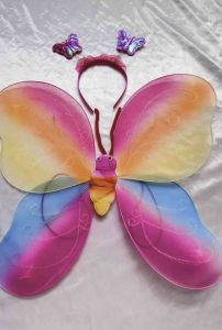 Sayap kupu-kupu anak led /nyala warna rainbow 3in1 (sayap bando dan tongkat)