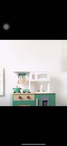 KiddieStore Vintage Green Wooden Kitchen Playset Kids Pretend Play Set Cooking Toy with Cooking Utensils