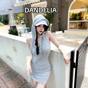 dandelia / DRESS HOODIE TL 1625 (S-XL) / dress wanita / dress spandek / bodydress / mini dress / casual dress / fashion wanita / Korean Mini Dress Hat Serut Wanita
