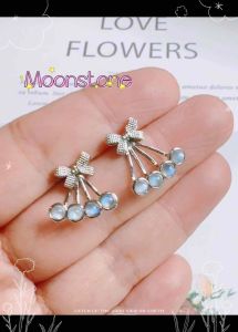 Subang Kristal / Natural Crystal Ribbon Moonstone Earrings 925 Silver Pin 天然水晶蝴蝶结蓝月光石耳钉925纯银耳针