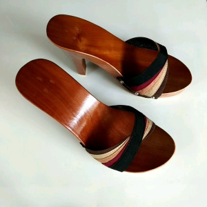 Sandal Kayu Kelom Heels 9 Cm Slop Pelangi