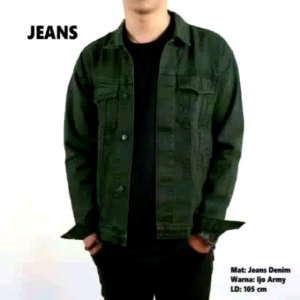 Jaket Jeans Tebal Hijau ARMY Jacket Denim Cowok M~Xxxl