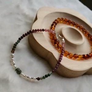 Vòng tay tourmaline 3ly hổ phách 6ly