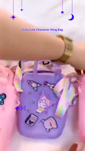 Girls Cute Character Designs Jelly Handbag Sling Bag Silicon Cellphone Bag Lovely Colors Pink Purple with Fun Embellishments