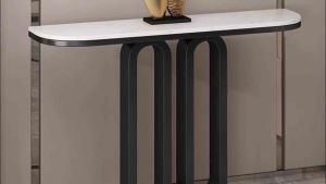 Kệ đứng bàn console trang trí phòng khách cạnh cửa nhà mặt đá chữ nhật vát 2 cạnh chân 2 số 0 sang trọng BC-16
