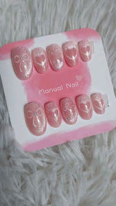 เล็บเจลลูกแก้วลายหัวใจ เล็บปลอมแถมฟรีกาวตะไบ