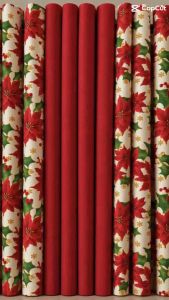 Christmas Poinsettia Curtain Thick Quality Cotton Red Green Floral Window Curtain (6ft/7ft)