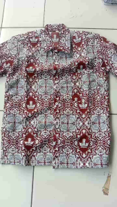 Baju Batik Sekolah SD Motif Bunga Bangsa Merah Lengan Pendek