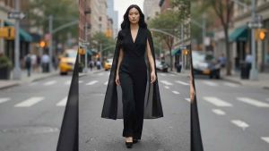 Affordable Preloved Jumpsuit Black V-neck Cape Design Urban Street Fit