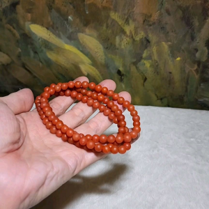 6.6mm Premium natural Baoshan Nan Hong 108 mala necklace / multi loops bracelet 43克优质天然保山南红108念珠項链多圈手链