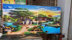 Tranh Đồng Quê Decor Tráng Gương Cao Cấp Treo Phòng Khách Phòng NgủPhòng ăn . Phòng Làm Việc Tặng Kèm Đinh Treo H2