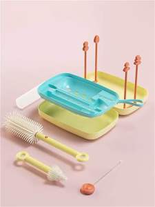 7 in 1 Portable Travel Silicone Brush Milk Bottle Washing Compact Lightweight Drying Rack Set