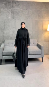 Abaya Hitam Elegan Kekinian Busui Variasi Tali Pinggang Cocok Lebaran BEST SELLER