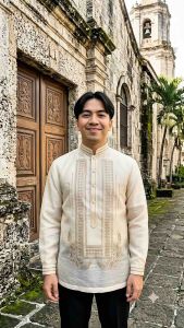 【 PREMIUM 】Modern Barong Tagalog Piña Jusilyn Long Sleeves Embroidery Mandarin Collar