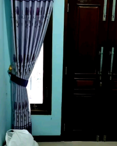 Gorden Blackout import motif bunga tinggi 250cm jendela pintu ruang tamu mewah warna ungu model smokring cantik elegan
