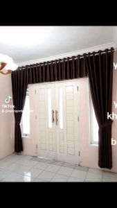 Gorden Jendela Ruang Tamu Panjang 250cm Blackout Import Motif Garis Model Smokring Tebal