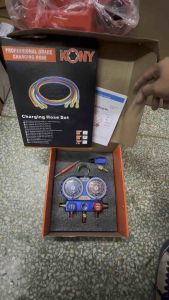 KONY ชุดเกจวัดน้ำยาแอร์ R22 R134A R32 R410 พร้อมสาย 60 นิ้ว สายชาร์จน้ำยาแอร์ 3 เส้น ยาว 60 นิ้ว (แดง เหลือง น้ำเงิน)