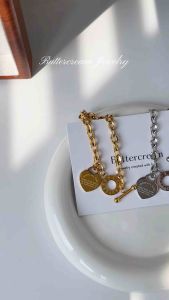 BUTTERCREAM Avery Heart Pandent Link Chain with Toggle Clasp Titanium Steel Bracelet (Silver / Gold)