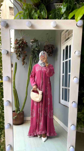 Gamis Batik Cap Encim Warna Tali Belakang Rayon AJL Tebal