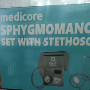 Medicore Sphygmomanometer Set with Stethoscope. Red packaging. Digital display. Analog gauge. Stethoscope included. Best quality badge.