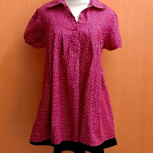 atasan kemeja wanita merah polkadot GRAPHIS cewek M L lengan pendek blouse berkerah kerja kantor kuliah