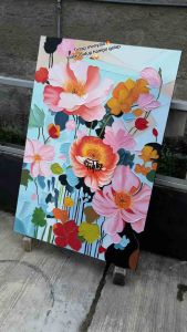 lukisan dinding aesthetic ruang tamu pajangan bunga full color - future art painting