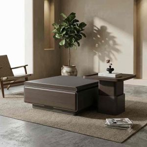 (Hàng nhập khẩu) Bàn trà đôi Sofa phòng khách KUROHA mặt kính cẩm thạch cốt gỗ MDF sang trọng BN-29