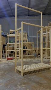 Kệ treo quần áo đôi - Giá treo quần áo treo khăn gỗ thông nhập khẩu chắc chắc di chuyển tiện lợi