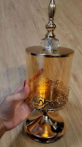 โถถ้วยแก้วสีอัมพันกุหลาบ