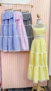 -Nunda Style- Set2ชิ้น  สายเดี่ยวผูกไหล่ ลายสก็อตแต่งระบายลูกไม้ งานน่ารัก หวานละมุน มากๆเลยค่ะ  งานฟรีไซด์