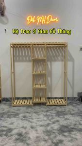 Kệ Treo Quần Áo GỗTủ Treo Quần Áo 3 Gian Gỗ Thông Nhập Khẩu ĐĂK MIL DECOR