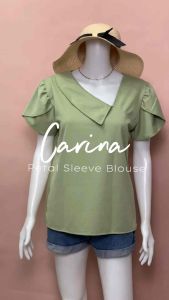 CARINA Petal Puff Sleeves Casual Collar Office Blouse BKK Korean Trend Women Top Outfit RIA Clothing