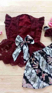 Setelan Kebaya Kutu Baru Burgundy Anak Bayi 2 Tahun Encim Betawi Adat Jawa Brukat Batik Free Bando
