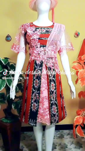 Dress Tenun Kombinasi Brokat